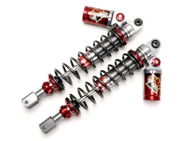 RPM BW`S125（ビーウィズ125） X-RIDER 別体タンク式、リバウンド側30段階減衰調整付き リアサスペンション 360ミリ 左右セット レッド/グレー 0101-015360-LD02A1