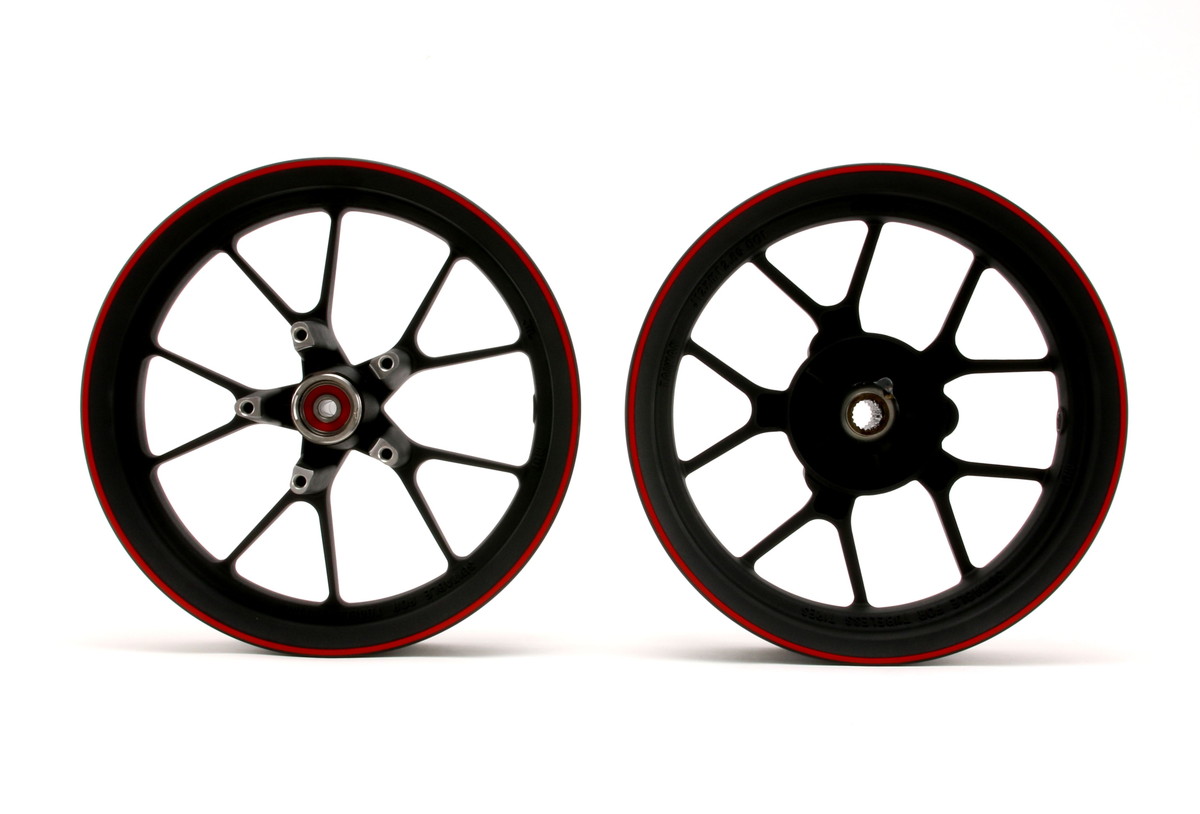 S2R【シグナスX】【4TH CYGNUS X】【BW’S125 SEA6J】Y字 10スポーク 軽量ホイール前後セット　マットブラック／リムラインレッド TA-S2R-WH002BK